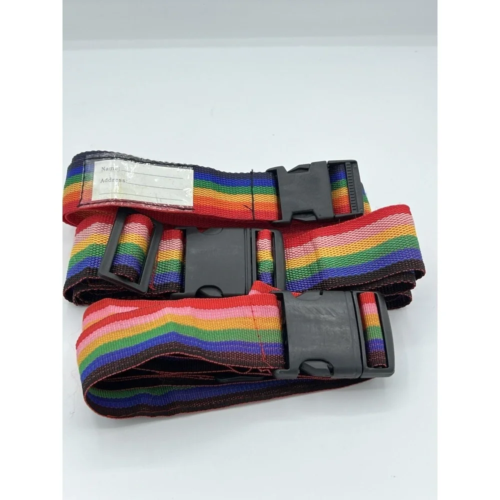 Heavy Duty Rainbow Luggage Straps Adjustable Suitcase Belt with Buckle and ID Ta
